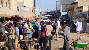 Traders and shoppers in the central market in Hargeisa