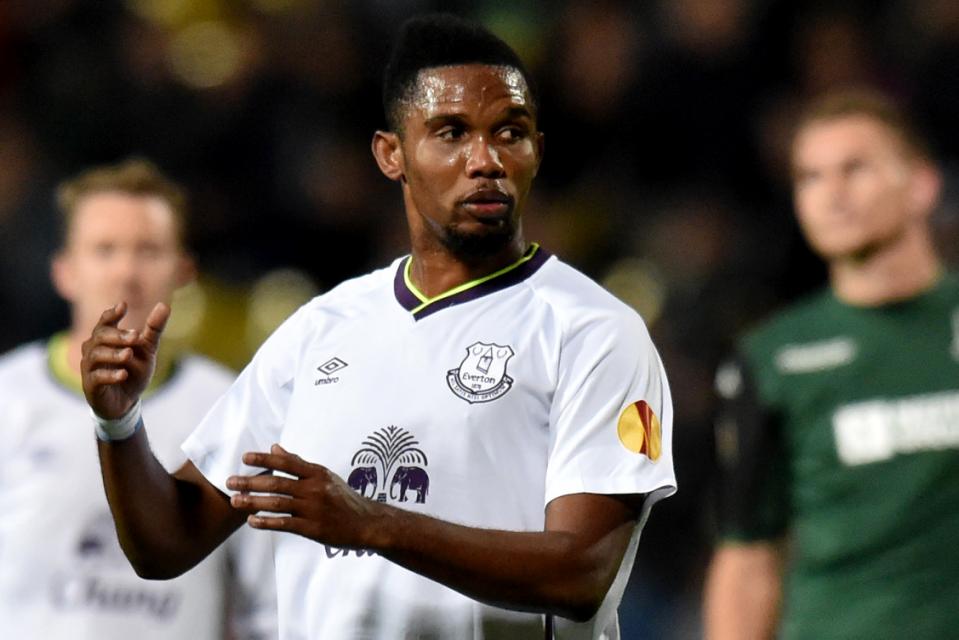 The absence from the Africa Cup of Nations of Samuel Eto'o, pictured playing for Everton against Krasnodar in October, will be a blow for the whole continent, says Stephane Mbia (AFP Photo/Kirill Kudryavtsev)