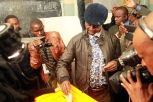 Patriotic Front presidential candidate Edgar Lungu votes in Lusaka on January 20, 2015 in Lusaka (AFP Photo/Salim Dawood) 