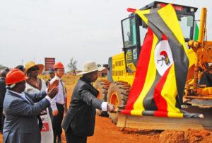 Museveni flags off the Olwiyo-Gulu-Kitgum-Musingo road works at Anaka Town Council in Nwoya District on Saturday. PHOTO BY CISSY MAKUMBI 