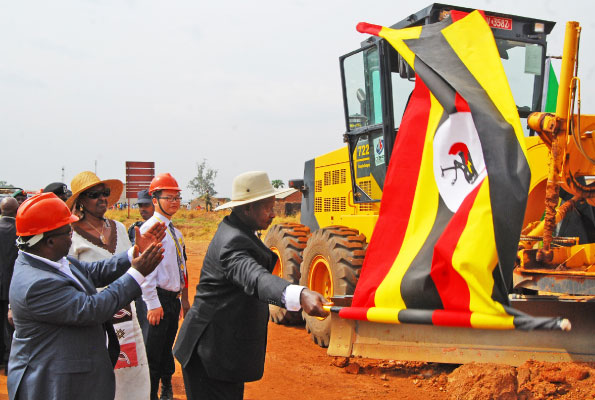 Museveni flags off the Olwiyo-Gulu-Kitgum-Musingo road works at Anaka Town Council in Nwoya District on Saturday. PHOTO BY CISSY MAKUMBI