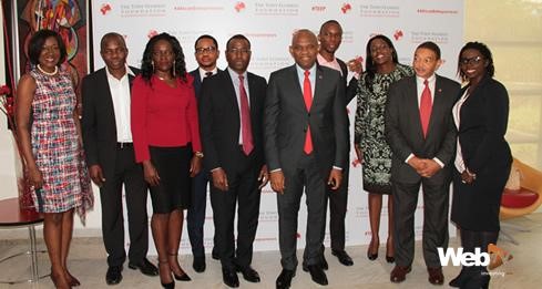 From L-R: Ms. Nimi Akinkugbe, Founder & CEO, Bestman Games Ltd; Prof Ndubuisi Ekekwe, Chairman, FASMICRO Group; Ms. Angelle Kwemo, Founder & Chair Believe in Africa, M. Sam Nwanze, Chief Investment Officer, Heirs Holdings; M.Amadou Hott, Founded FONSIS SA, M. Tony O. Elumelu, Chaiman, the Tony Elumelu Foundation; Mr. Ayodeji Adewunmi, President & CEO of Jobberman; Ms. Monica Musonda, CEO & Founder of Java Foods; Dr. Reid Whitlock, CEO, The Tony Elumelu Foundation and Ms. Mariéme Jamme, Founder, Africa Gathering