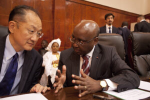 World Bank Group President, Jim Yong Kim talks with President of the African Development Bank Group Dr. Donald Kaberuka