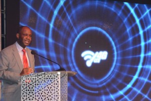 Tanzania’s Minister of Communications, Science and Technology Professor Makame Mbarawa (Guest of Honour) addressing stakeholders during the launch of 4GLTE technology by Tigo Tanzania)