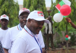 Burundi President Pierre Nkurunzinza (C) looks on during a party congress after his nomination as candidate for the next presidential election on April 25 in Bujumbura (AFP Photo/Landry Nshimiye)