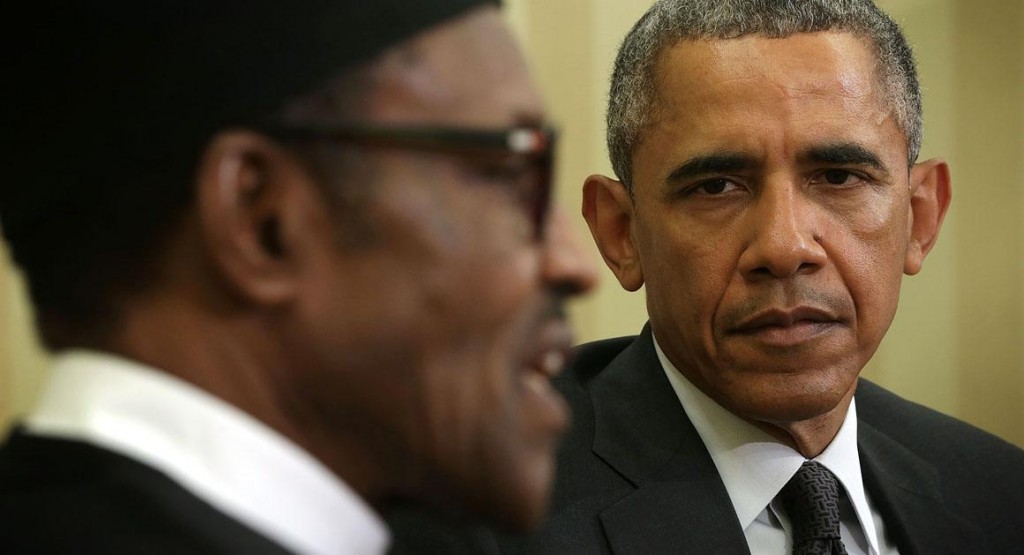 WASHINGTON, DC - JULY 20:  (AFP OUT) U.S. President Barack Obama (R) listens as Nigerian President Muhammadu Buhari (L) speaks during a meeting in the Oval Office of the White House July 20, 2015 in Washington, DC. The two leaders were expected to discuss various topics including the fight against the Boko Haram terrorist group.  (Photo by Alex Wong/Getty Images)