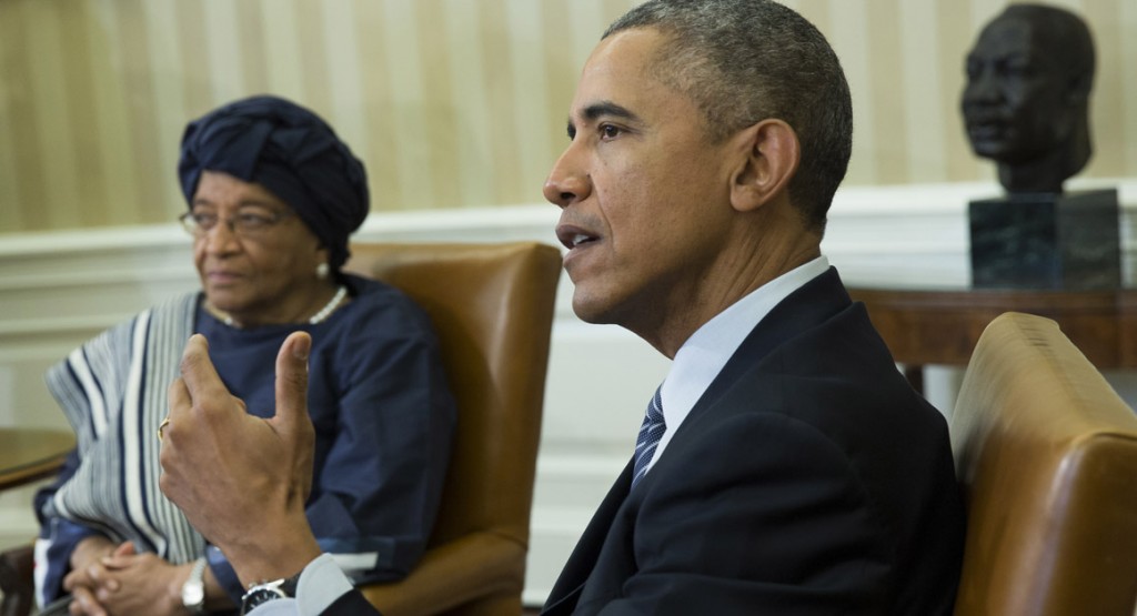 President Barack Obama meets with Liberian President Ellen Johnson Sirleaf in the Oval Office in February. | Getty
