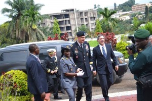 AFRICOM Commander General David M. Rodriguez and Ambassador Michael S. Hoza arrive at the Ministry of Defense on October 16, 2015.