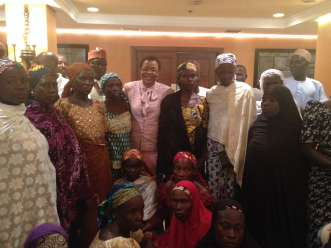 Graca Machel (centre, in glasses) is a prominent campaigner for the rights of women and children in Africa