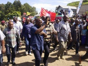 Democratic Republic of Congo's President Joseph Kabila (front C) waves as he walks in a file photo. REUTERS/Kenny Katombe