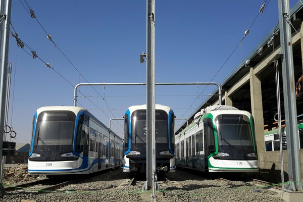 Trams recently brought to Ethiopia from China for the Addis Ababa Light Rail, Addis Ababa, Ethiopia, March 8, 2015 (AP photo).