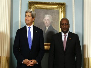 U.S. Secretary of State John Kerry (L) and President of Ghana John Dramani Mahama