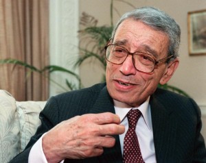 FILE - In this May 27, 1997 file photo, former United Nations Secretary-General Boutros Boutros-Ghali gestures during an interview with the Associated Press on Wednesday, May 21, 1997 in New York. he U.N. Security Council has announced on Tuesday, Feb. 16, 2016 the death of former U.N. Secretary-General Boutros Boutros-Ghali.(AP Photo/Michael Schmelling, File)