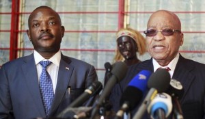 South African President Jacob Zuma (R) addresses a news conference next to Burundi's President Pierre Nkurunziza in Burundi's capital Bujumbura, February 26, 2016, after an Africa Union-sponsored dialogue in an attempt to end months of violence. REUTERS/Evrard Ngendakumana