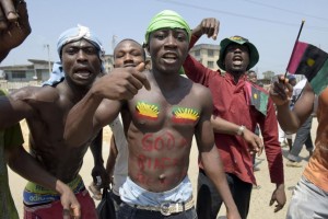 Pro-Biafra protesters demonstrate in Aba, Nigeria, November 18, 2015. President Buhari, who fought in the Nigerian civil war, has said that agitation for an independent Biafra is unacceptable. PIUS UTOMI EKPEI/AFP/GETTY IMAGES