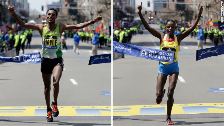 Lemi Berhanu Hayle won the men's Boston Marathon, and Atsede Baysa won the women's race.
