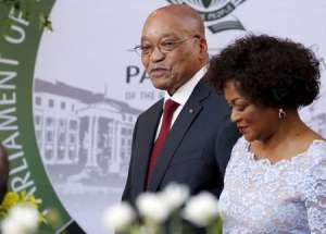 South Africa's President Jacob Zuma arrives with Speaker of Parliament Baleka Mbete in Cape Town, February 11, 2016. REUTERS/Mike Hutchings