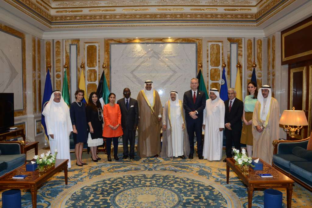 His Highness the Amir of the State Kuwait Sheikh Sabah Al Ahmed Al Jaber Al Sabah meeting with members from The Board of Trustees for Al-Sumait Prize for African Development and officials from KFAS in 2016