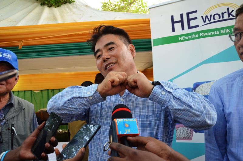 HeeChoon Yang, CEO of the Korean-based silk firm HeWorks Inc., speaks to the media in Kigali last Friday. Photo Mugabo