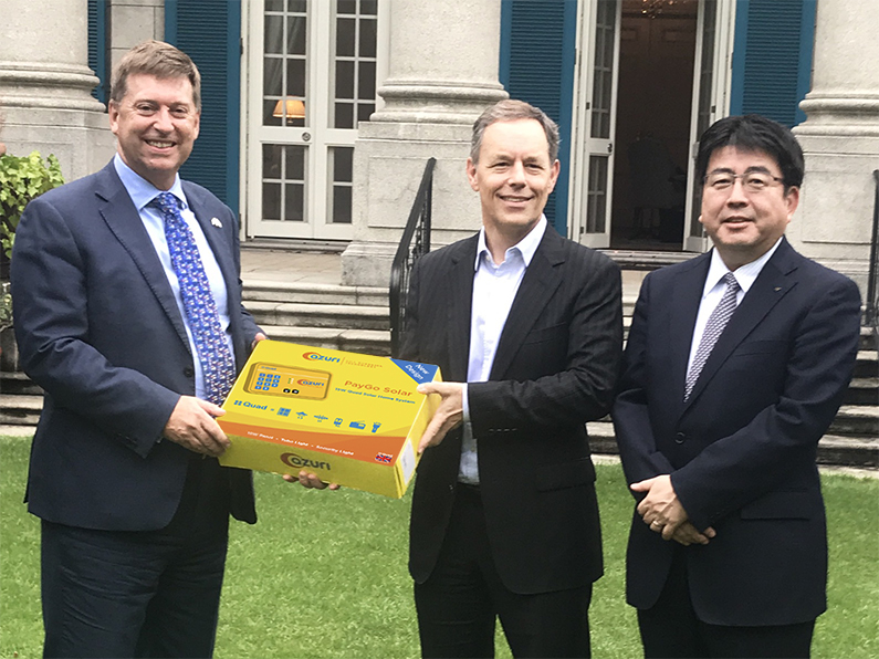 At the British Embassy following the last day of TICAD7, the UK’s Ambassador Paul Madden, is joined by Azuri CEO Simon Bransfield-Garth, and Yoshiaki Yokota, Chief Operating Officer, Power Business Division at Marubeni Corporation to discuss next-generation energy in Africa.