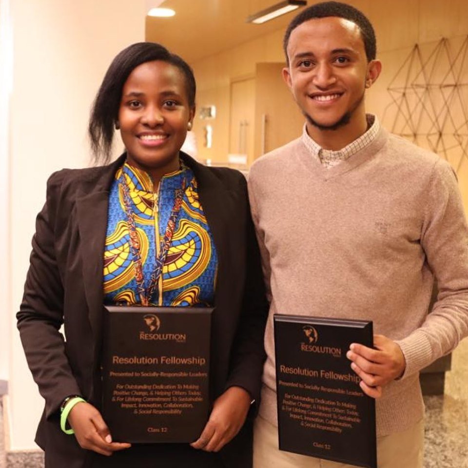 Edith Naisubi and her fellow Amanuel Eshete scoop an award at the 2019 Mastercard Foundation Social Venture Challenge