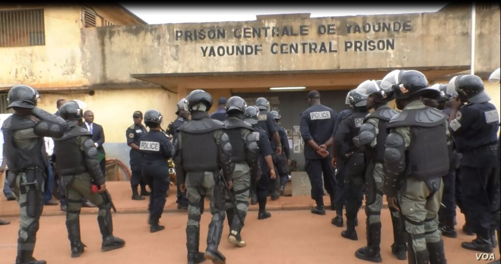 Police deployed at the Kondengui Central Prison