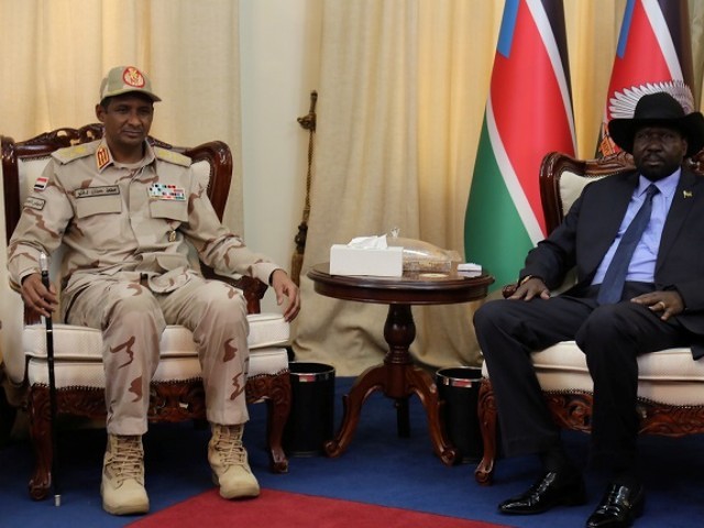 Deputy Head of Sudanese Transitional Military Council, Mohamed Hamdan Dagalo meets South Sudanese President Salva Kiir in Juba, South Sudan. PHOTO: REUTERS