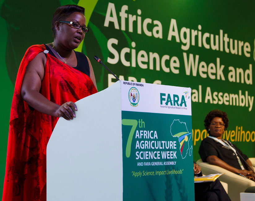 Dr Geraldine Mukeshimana, Minister for Agriculture and Animal Resources speaks at the event in Kigali