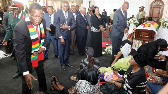 President Mnangagwa consoles mourners at a funeral wake for the former President and National Hero Robert Mugabe, in Borrowdale, Harare, (Picture by Justin Mutenda,Chronice)