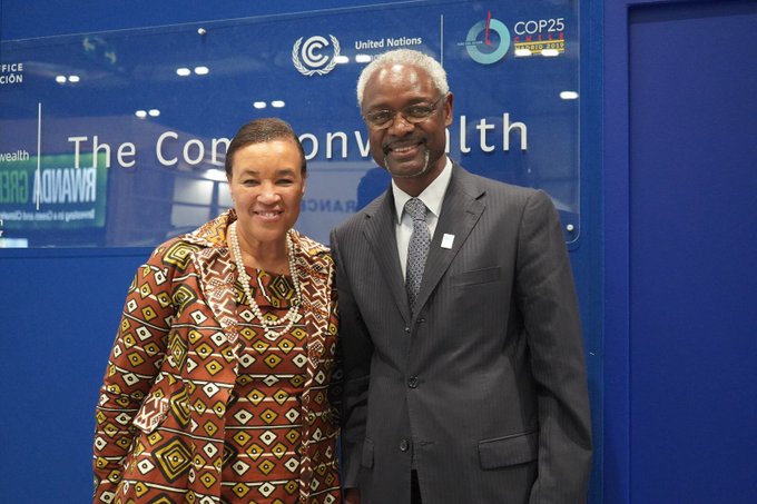 Meeting with Secretary-General and Executive Secretary of the UN Convention to Combat Desertification (UNCCD) Ibrahim Thiaw on the sidelines of Cop25 The Commonwealth is taking the threat of desertification head on with Namibia as the standard bearer .Photo credit twitter